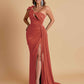 Gorgeous One Shoulder Bow Knot Soft Satin Side Slit Floor-Length Mermaid Bridesmaid Dresses