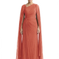 Elegant Asymmetric Neck Long A-Line Chiffon Mother of the Brides Dresses Mom Outfit with Cape