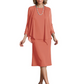 3 PCS Knee-Length Mother of Bride Dresses Prom Dress Evening Dress with Sheer Sleeves and Jacket