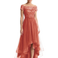 Formal High-Low Mother of the Bride Gown Short Sleeve Lace Maxi Dress with Tiered Skirt