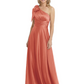 One-Shoulder Mother of the Bride Dress Satin Gown with Bow Ruched Empire Waist
