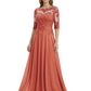 Illusion Neck Mother of the Bride Dress Half Sleeve Lace Applique Gowns Chiffon