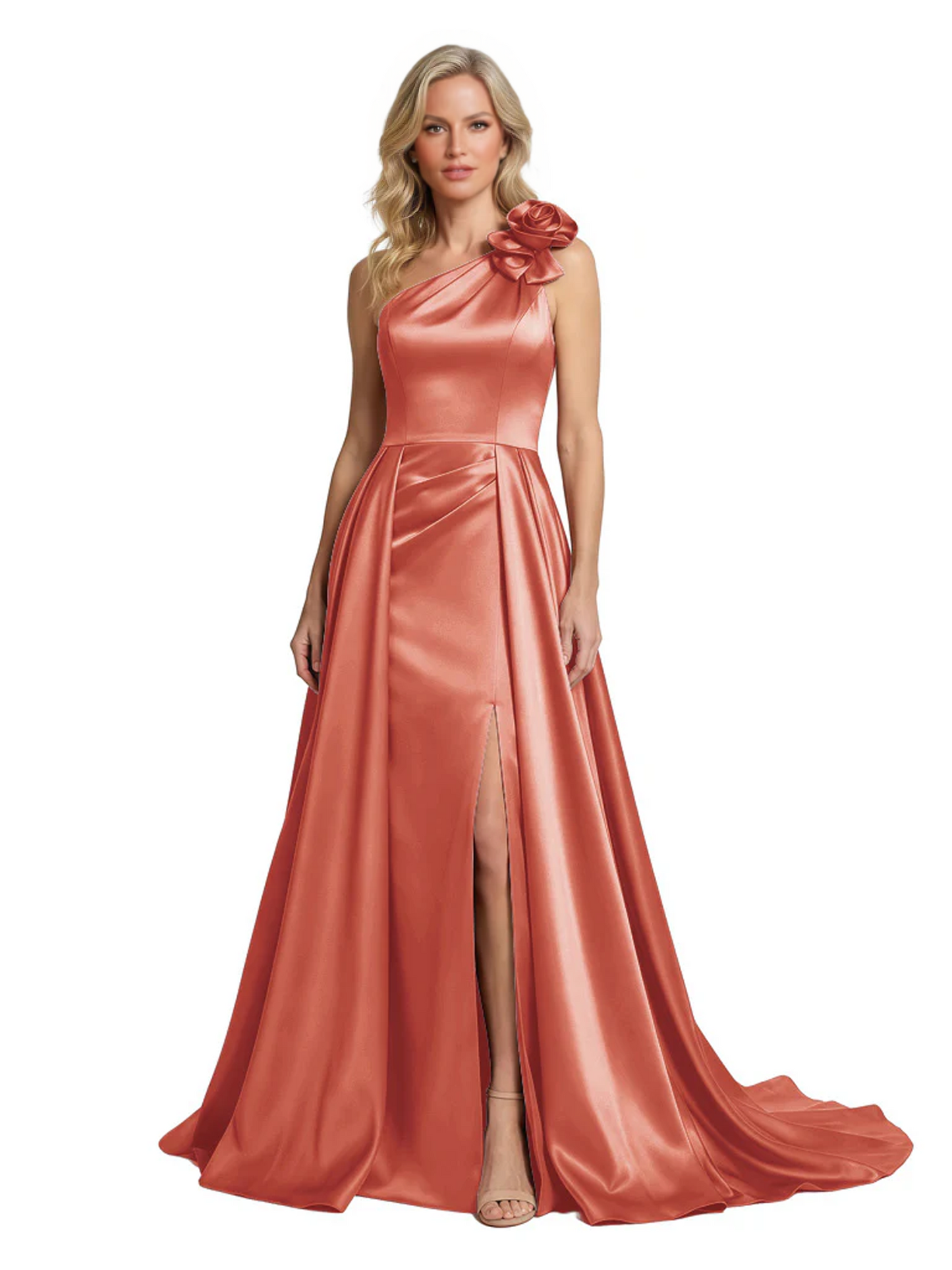 One Shoulder Sleeveless Mother of the Brides Dresses Floor Length Slit With Train