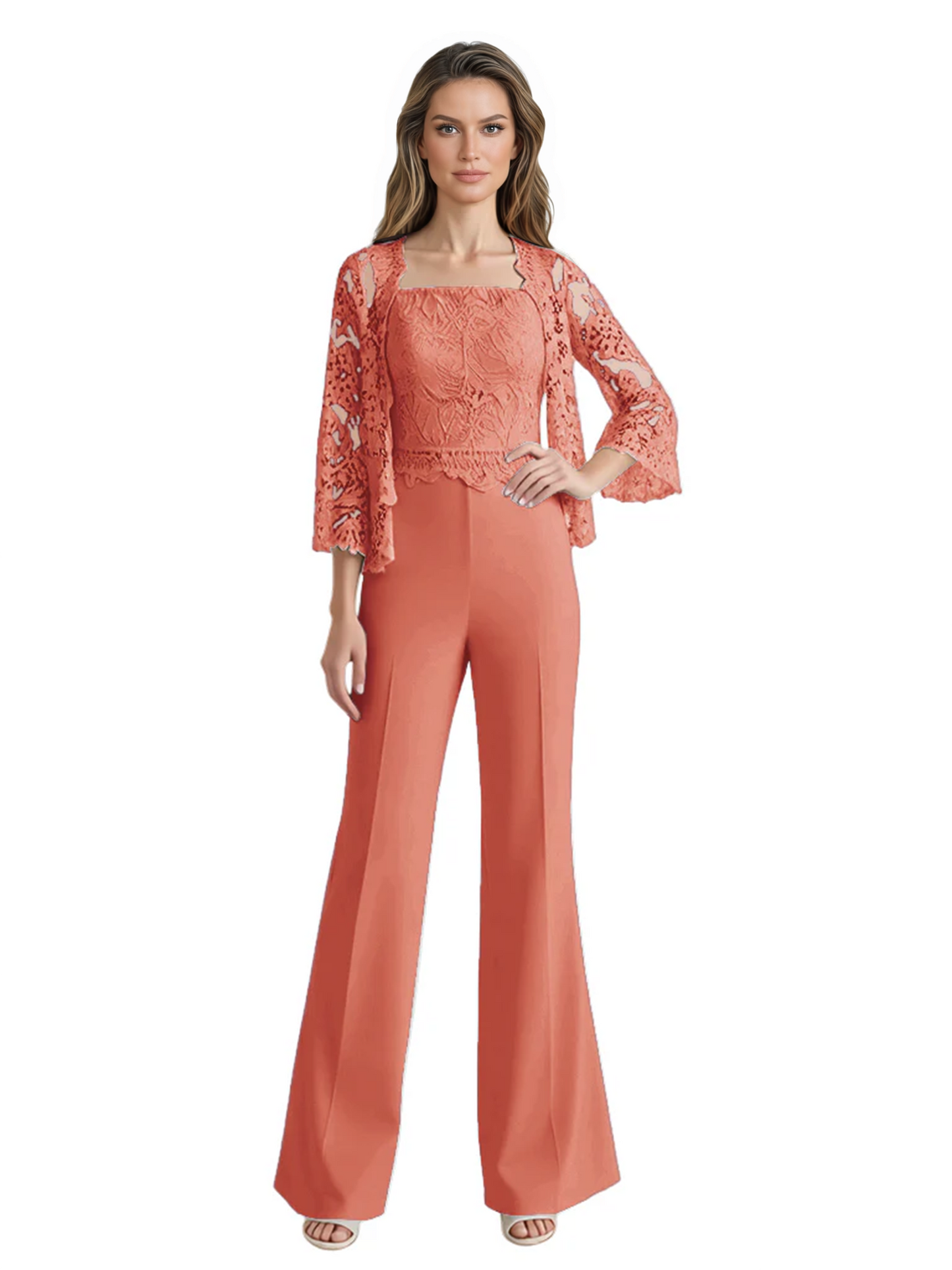 Mother of the Bride Jumpsuit with Lace Jacket 3/4 Sleeve Formal Pant Suit