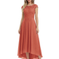 Elegant Evening Gown Trending 2026 Styles with Cap Sleeves High-Low Skirt