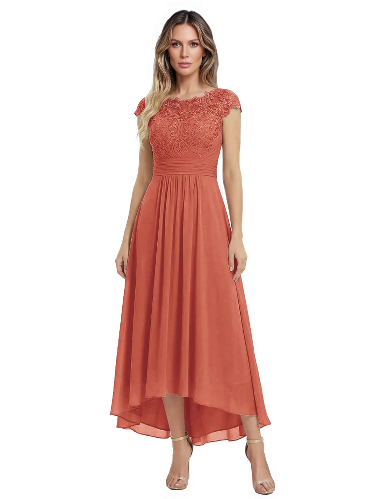 Elegant Evening Gown Trending 2026 Styles with Cap Sleeves High-Low Skirt
