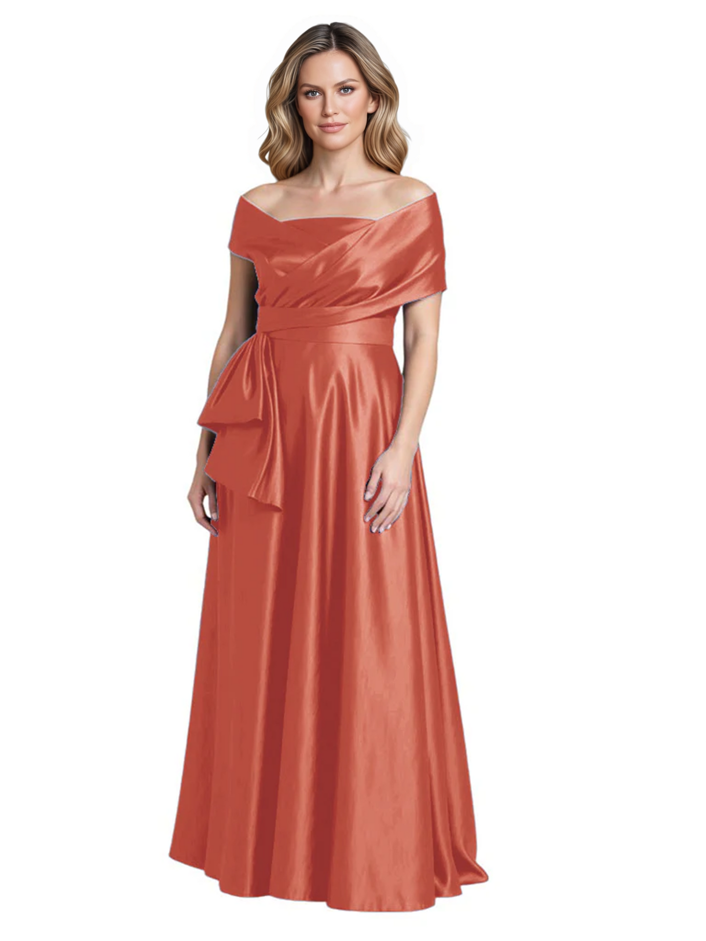 Formal Floor-Length Mother of the Bride Gown Sleeveless Satin Maxi Dress with Drape