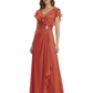 Elegant Mother of the Groom Dress Cascading Ruffle Chiffon Formal Gown Rhinestone