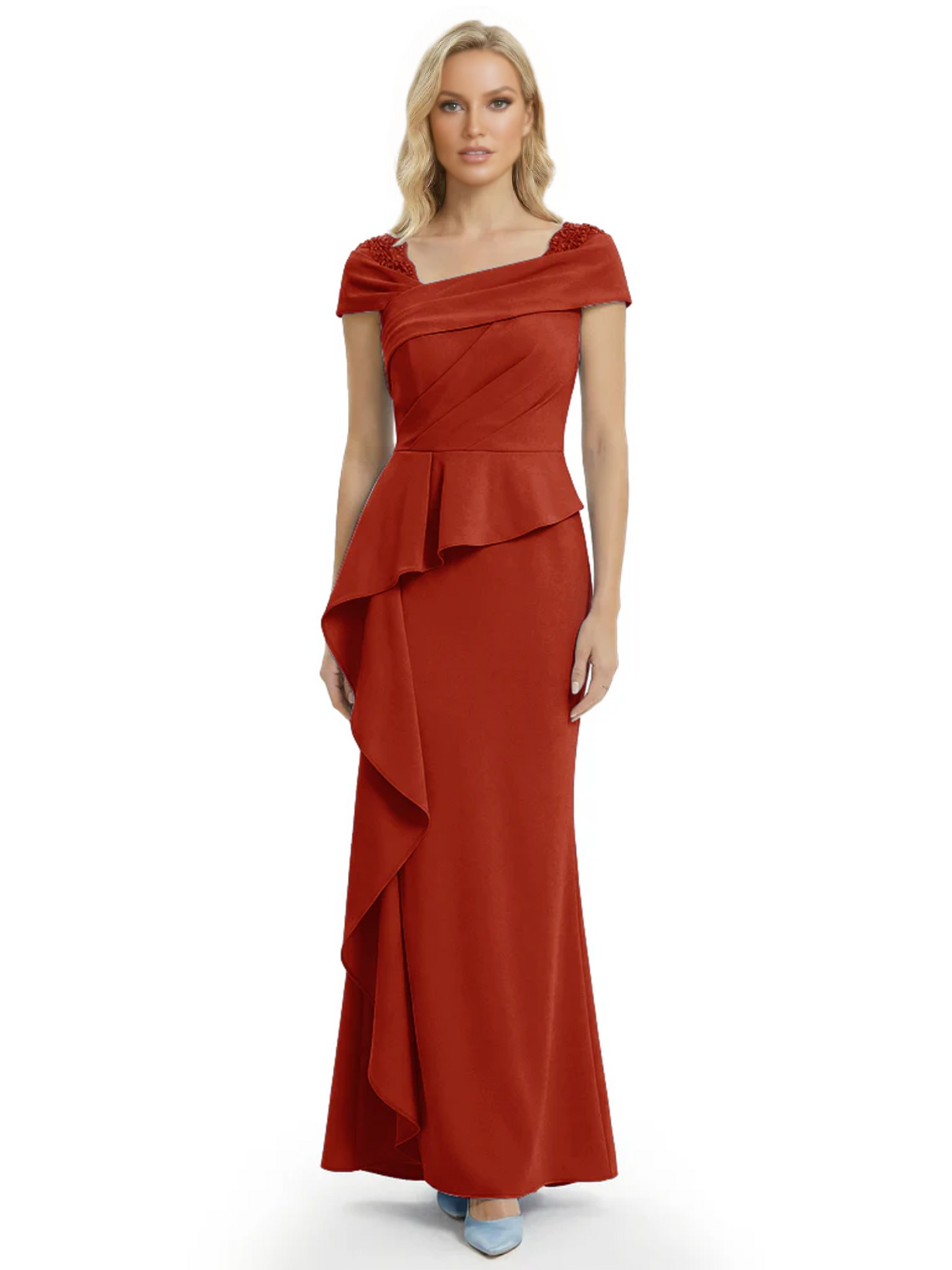A-Line Satin Cap Sleeves Mother of the Brides Dresses Floor Length For Wedding