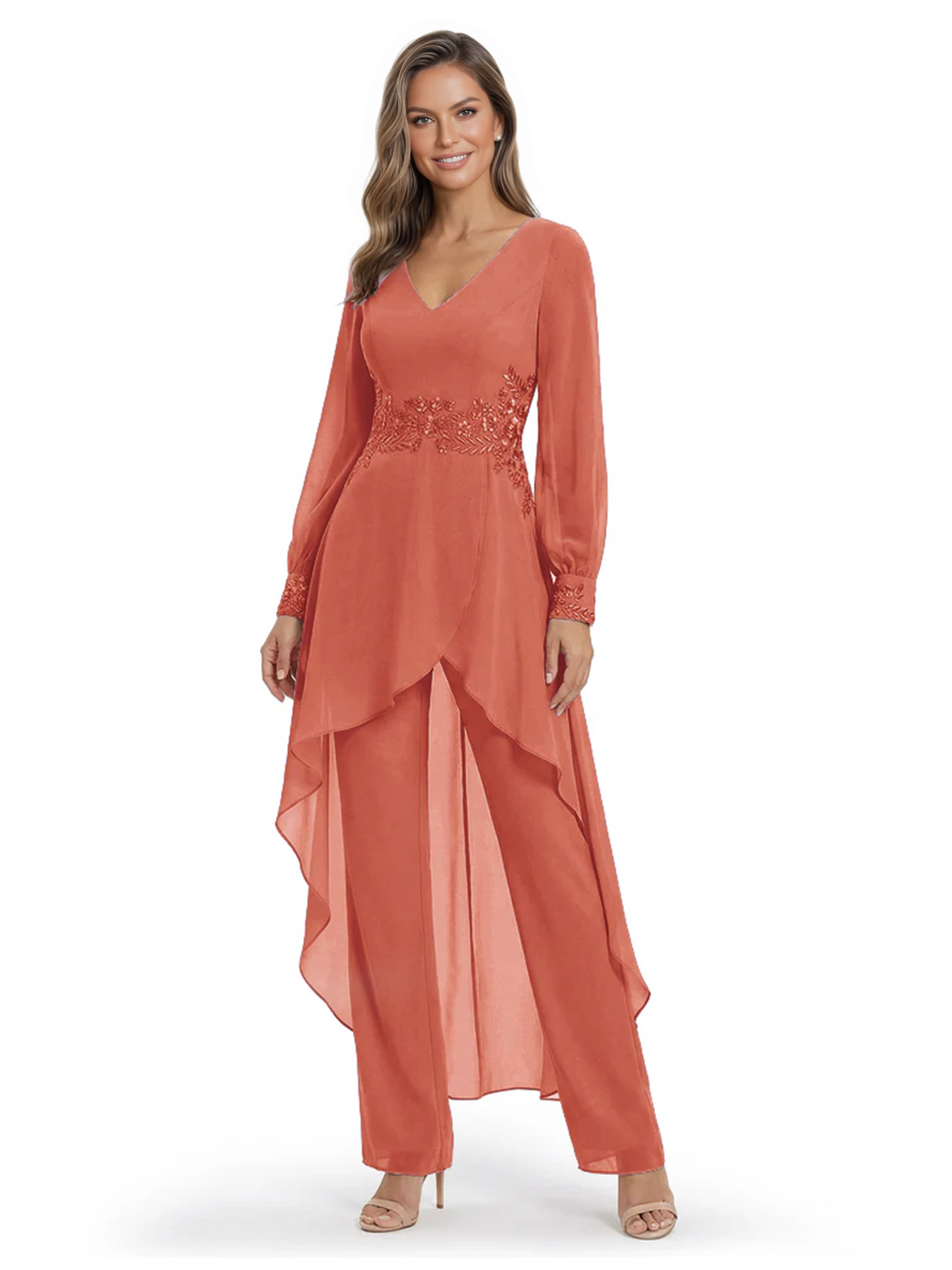 Luxury Black Formal Trousers Set High-Low Chiffon Top with Sparkling Beaded Detail