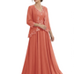 Plus Size A-line Chiffon 3/4 Sleeves Mother of the Brides Dresses Long Jacket Dress