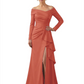Elegant Mother of the Groom Dress Cascading Ruffle Satin Gown with High Slit Long Sleeves
