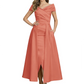 Formal Floor-Length Mother of the Bride Gown Satin Maxi Dress with Slit Off Shoulder
