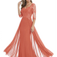 Luxury Burgundy Formal Dress Embroidered Lace Bodice Flowy Chiffon Gown 2026