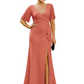Elegant Evening Gown Trending V-Neck & Ruffle Detail Mother of Bride Outfits Slit