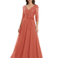 Chiffon Mother of the Bride Dress with Sequin V-Neck and Elegant Bow Sash