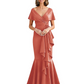 Satin Mother of the Bride Dress with Cascading Ruffles and Mermaid Tail V-Neck