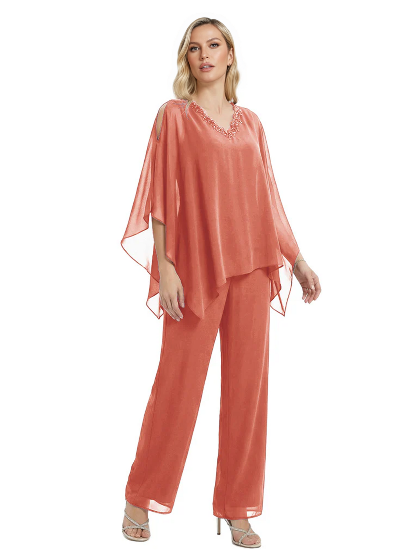 V-Neck Chiffon Mother of the Brides Dresses Plus Size Jacket Suits Wedding