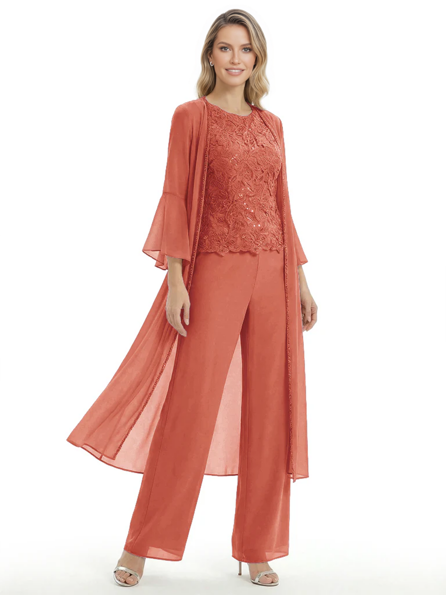 Elegant Pink 3-Piece Pant Set Trending 2026 Styles with Lace Wide-Leg Pants