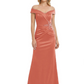 Off Shoulder Mother of the Bride Dress Beaded Waist Satin Gown Portrait Neckline