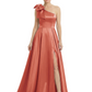 Luxury Bow Black Formal Dress One-Shoulder A-Line Gowns with Sexy Side Slit 2026