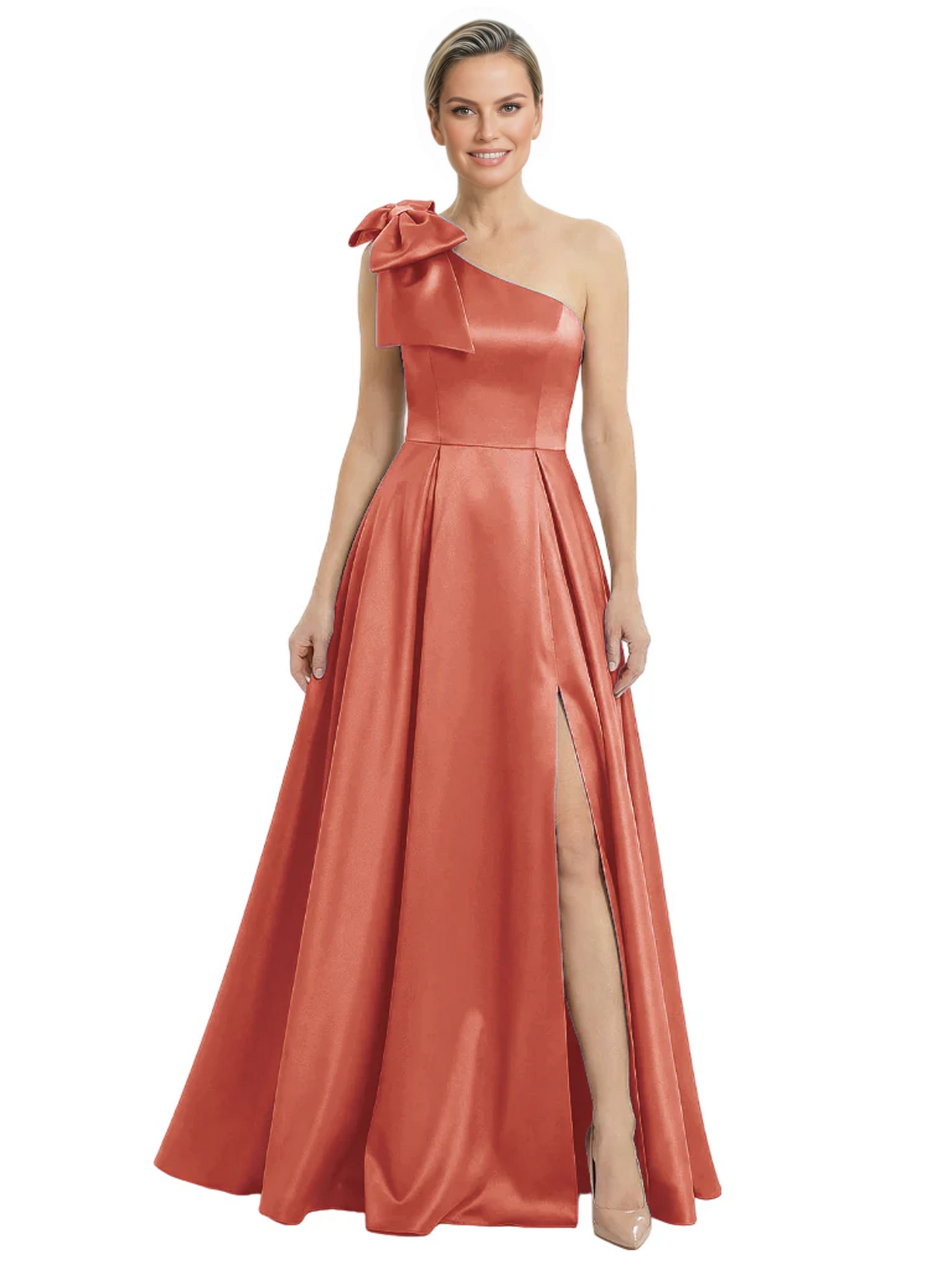 Luxury Bow Black Formal Dress One-Shoulder A-Line Gowns with Sexy Side Slit 2026