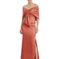 Formal Floor-Length Mother of the Bride Gown Satin Maxi Dress with Bow Neckline