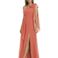 One-Shoulder Mother of the Bride Dress Chiffon Gown with Long Sash Detail