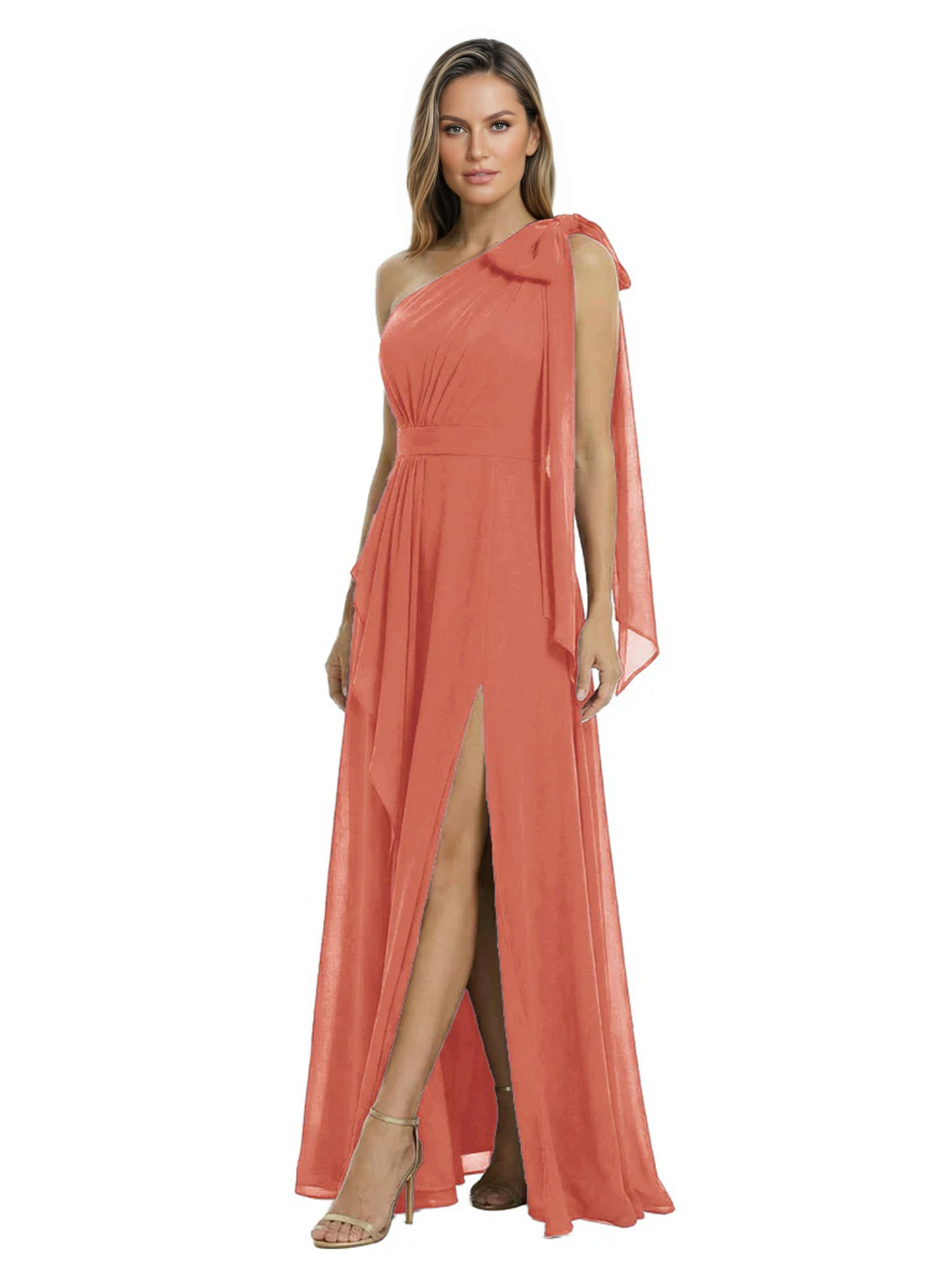 One-Shoulder Mother of the Bride Dress Chiffon Gown with Long Sash Detail