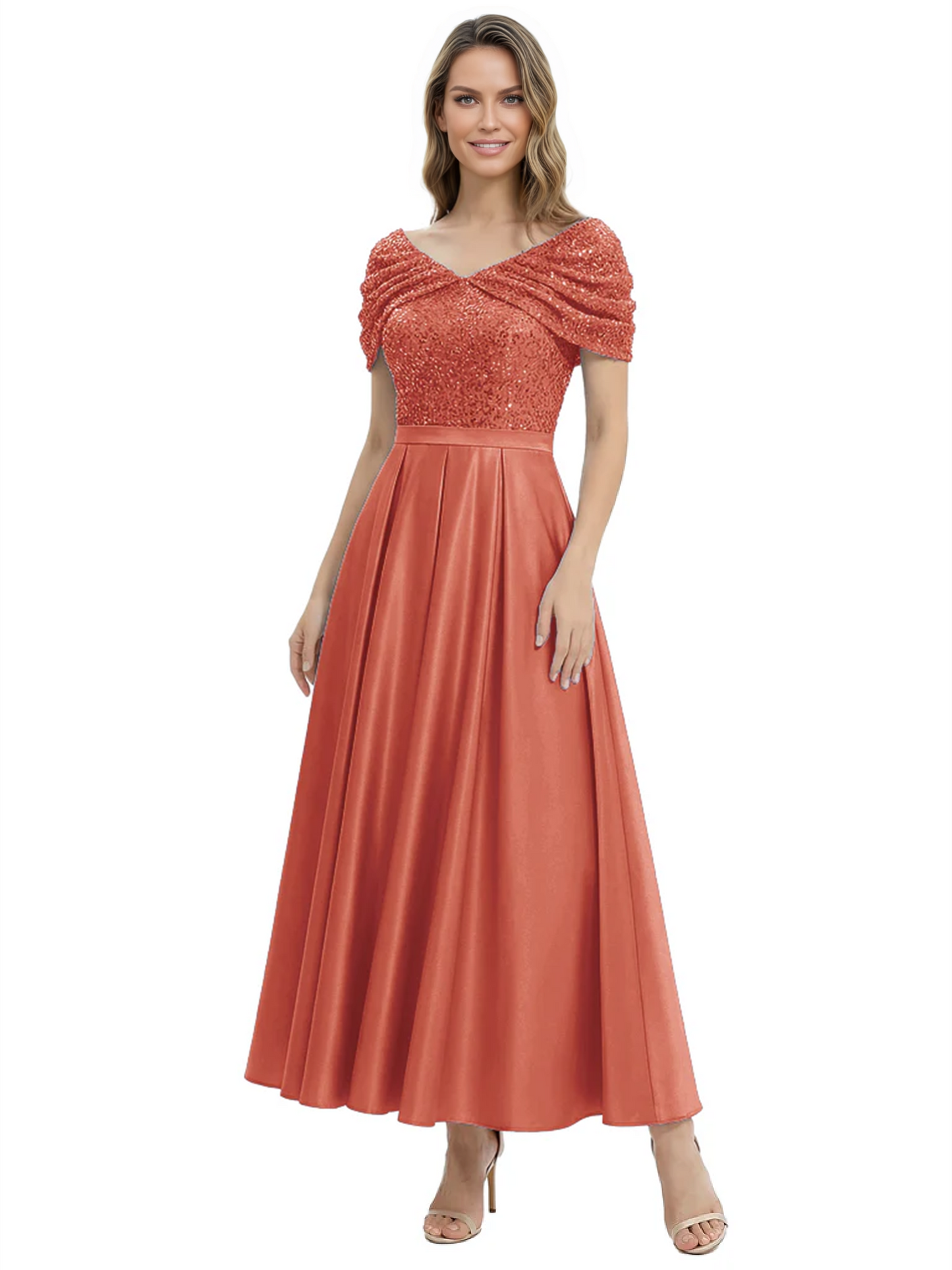 Luxury Formal Dress Sparkling Sequin Top Mother of Bride Dress Silk Satin A-Line Gowns