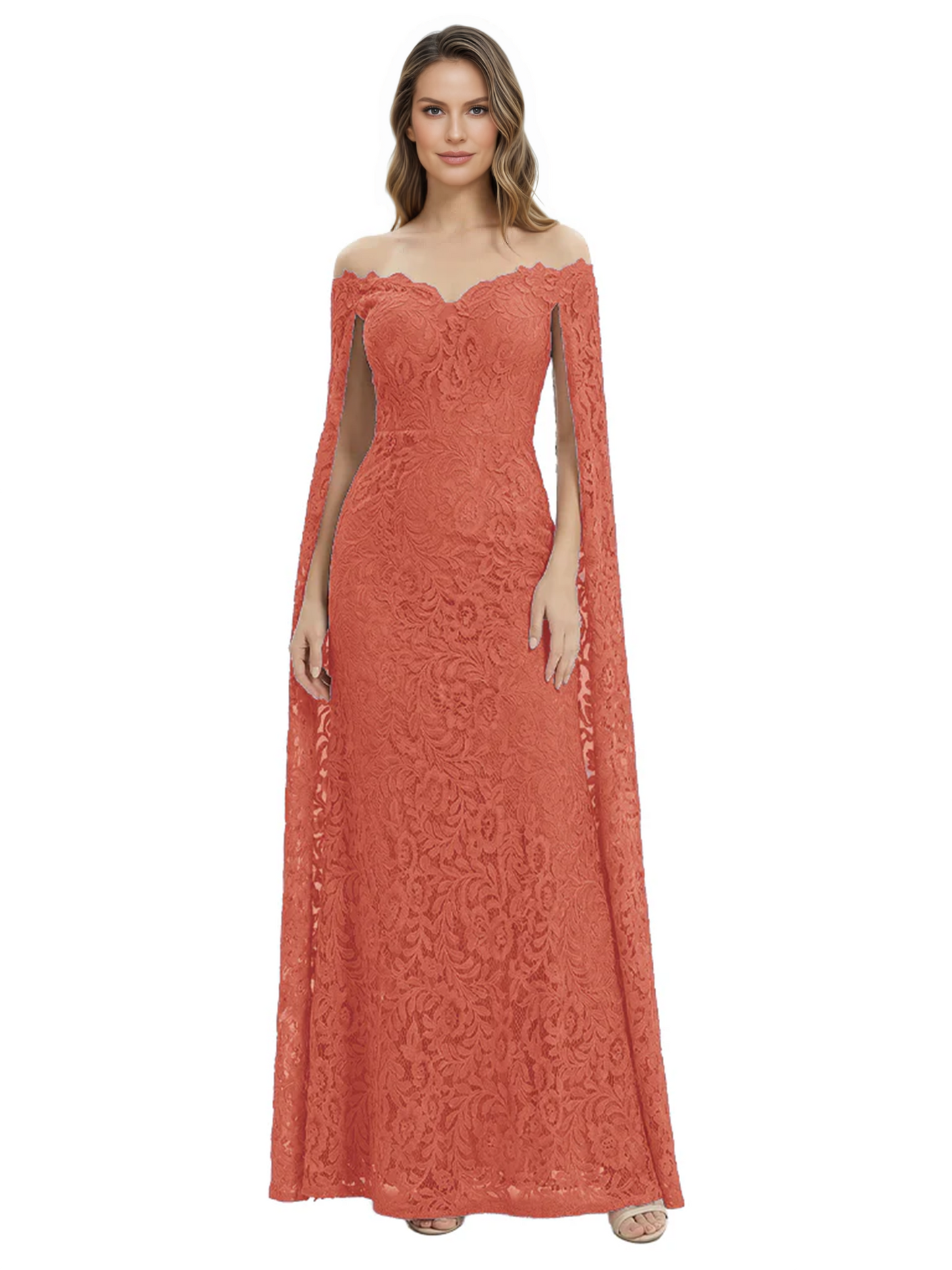 Elegant Mother of the Groom Gown Floral Lace Embroidered Formal Dress with Cape