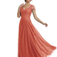 Long A-line Chiffon Short Sleeves Mother of the Brides Dresses Lace Wedding