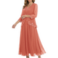 3/4 Sleeve Chiffon Mother of the Brides Dresses V-Neck Wedding Party Gowns