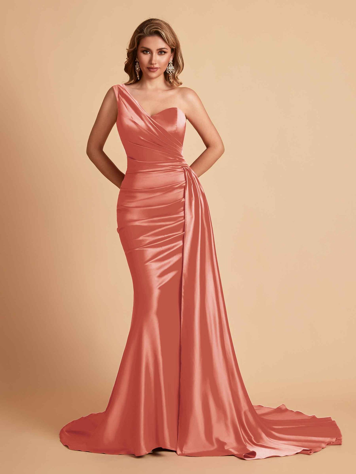 Sexy Satin Mermaid One Shoulder Maxi Long Bridesmaid Dresses Online