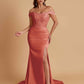 Elegant Soft Satin Mermaid Off Shoulder Side Slit Floor-Length Mermaid Bridesmaid Dresses