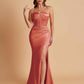 Sexy Soft Satin Mermaid Spaghetti Straps Side Slit Floor-Length Bridesmaid Dresses