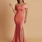 Elegant Soft Satin Mermaid Off Shoulder Side Slit Floor-Length Bridesmaid Dresses
