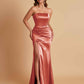 Elegant Soft Satin Strapless Split Side Mermaid Bridesmaid Dresses