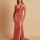 Sexy Soft Satin V-neck Spaghetti Strap Side-Slit Mermaid Bridesmaid Dresses