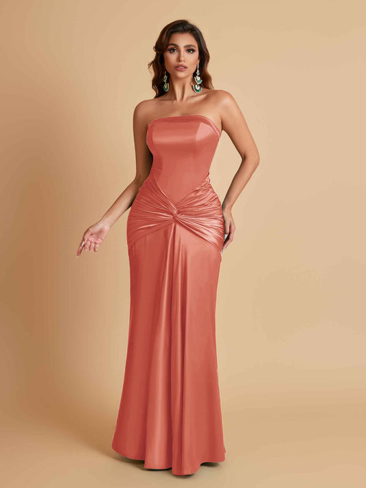 Sexy Soft Satin Mermaid Strapless Floor-Length Mermaid Bridesmaid Dresses