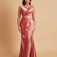 Elegant V Neck Soft Satin Side Slit Floor-Length Mermaid Bridesmaid Dresses