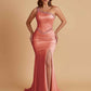 Sexy Soft Satin Mermaid One Shoulder Side Slit Beading Floor-Length Bridesmaid Dresses Online