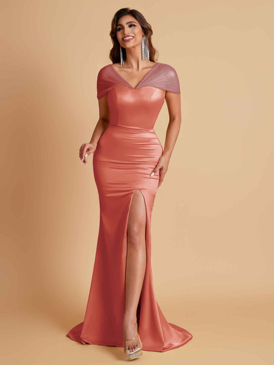 Sexy Soft Satin Mermaid V-neck Floor-Length Mermaid Bridesmaid Dresses