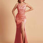 Sexy Satin V-neck Side Slit Mermaid Floor Length Bridesmaid Dresses