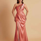 Sexy One Shoulder Soft Satin Side Slit Floor-Length Mermaid Bridesmaid Dresses