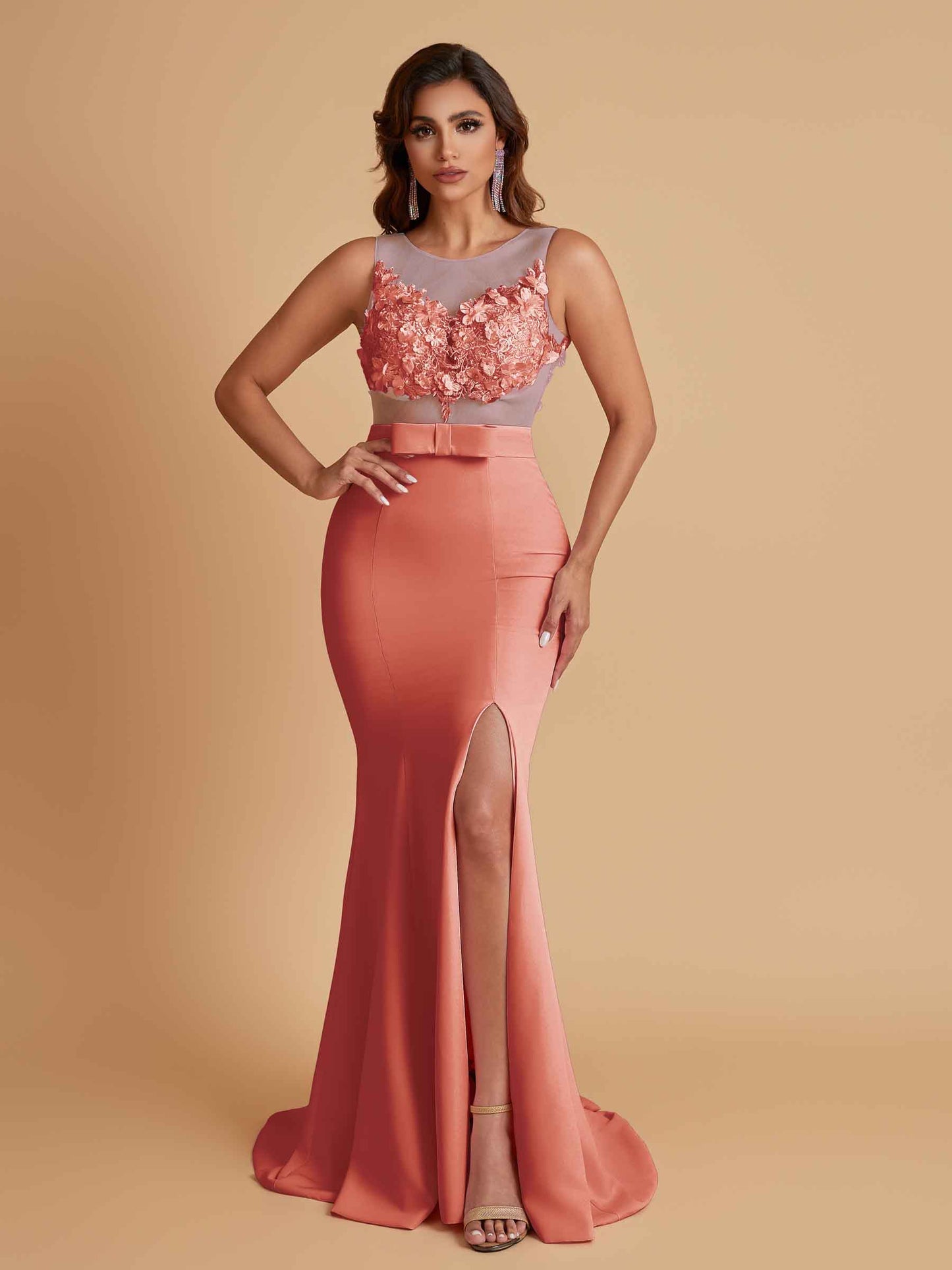 Sexy Soft Satin Mermaid Illusion Side Slit Floor-Length Bridesmaid Dresses Online