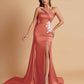 Elegant Soft Satin Sweetheart One Shoulder Side-Slit Mermaid Bridesmaid Dresses