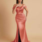 Sexy Soft Satin Mermaid Off Shoulder Side Slit Floor-Length Mermaid Bridesmaid Dresses