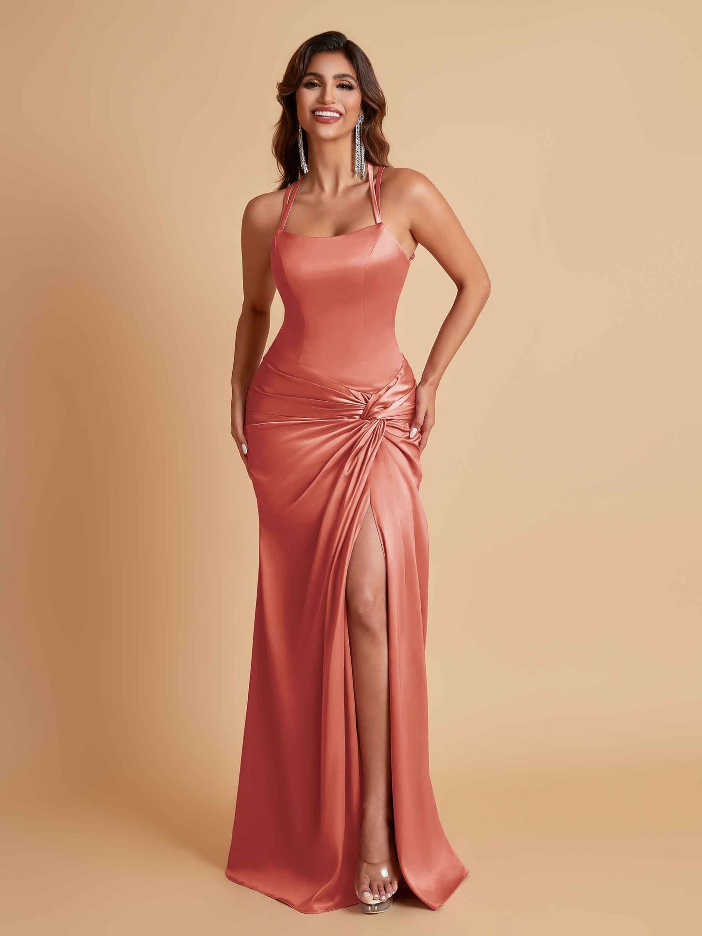 Gorgeous Square Criss Cross Soft Satin Side Slit Floor-Length Mermaid Bridesmaid Dresses