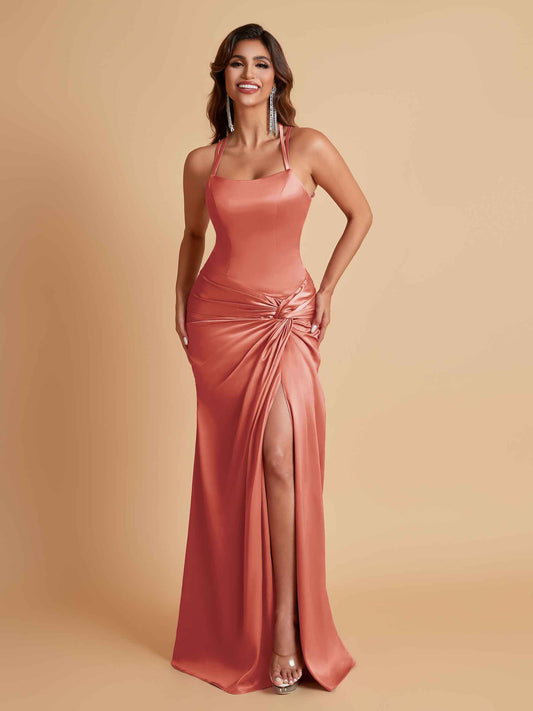 Gorgeous Square Criss Cross Soft Satin Side Slit Floor-Length Mermaid Bridesmaid Dresses